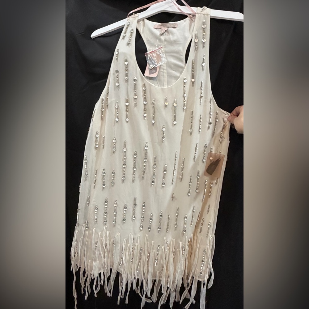 Ivory XS Sleeveless BEADED FRINGE DRESS